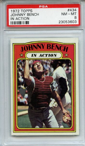 1972 Topps 434 Johnny Bench In Action PSA NM-MT 8