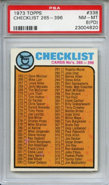 1973 Topps 338 Checklist PSA NM-MT 8 (PD)