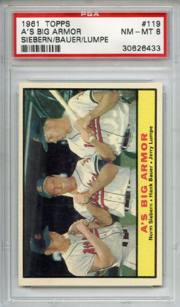 1961 Topps 119 A's Big Armour PSA NM-MT 8