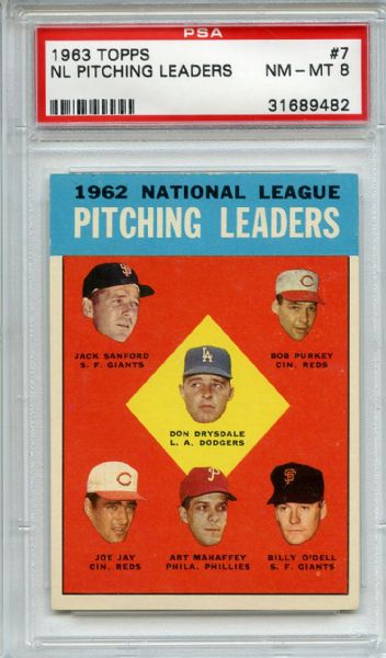 1963 Topps 7 NL Pitching Leaders Don Drysdale PSA NM-MT 8
