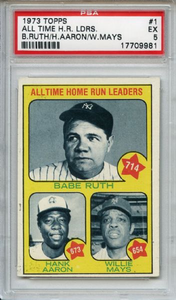 1973 Topps 1 All Time Home Run Leaders Ruth Aaron Mays PSA EX 5