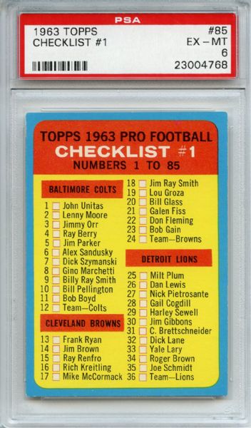1963 Topps 85 Checklist PSA EX-MT 6