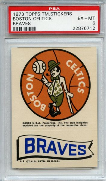 1973 Topps Team Stickers Boston Celtics Braves PSA EX-MT 6