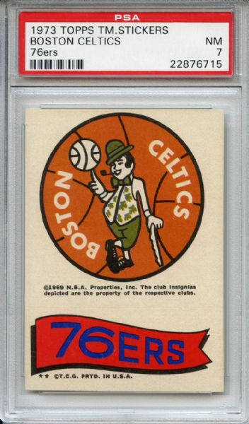 1973 Topps Team Stickers Boston Celtics 76ers PSA NM 7