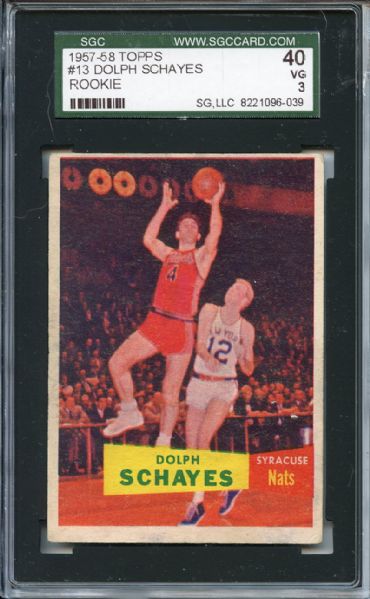 1957 Topps 13 Dolph Schayes RC SGC VG 40 / 3