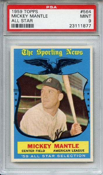 1959 Topps 564 Mickey Mantle All Star PSA MINT 9