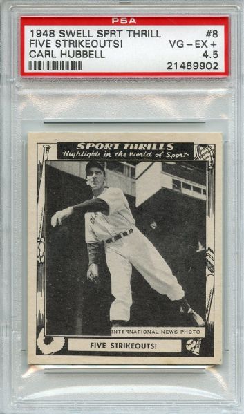 1948 Swell Sports Thrills 8 Five Strikeouts! Carl Hubbell PSA VG-EX+ 4.5