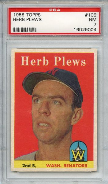 1958 Topps 109 Herb Plews PSA NM 7