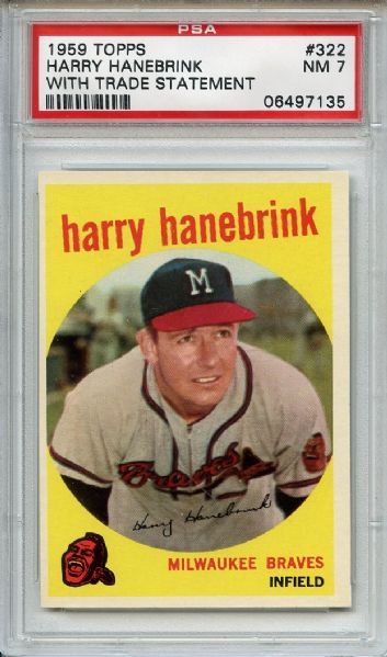 1959 Topps 322 Harry Hanebrink PSA NM 7