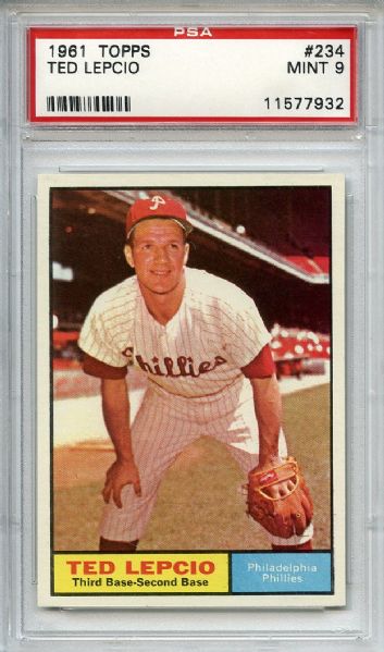 1961 Topps 234 Ted Lepcio PSA MINT 9