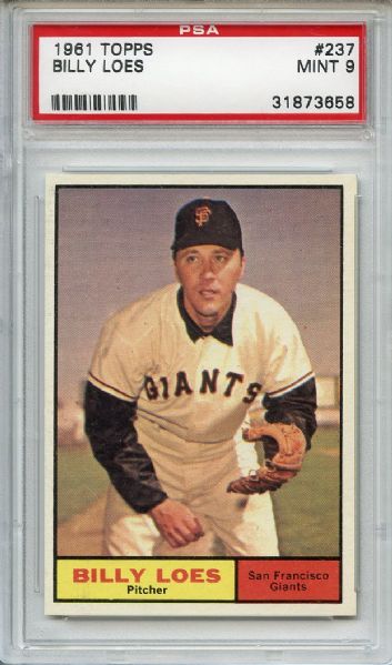 1961 Topps 237 Billy Loes PSA MINT 9