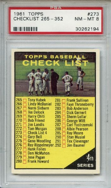 1961 Topps 273 4th Series Checklist PSA NM-MT 8