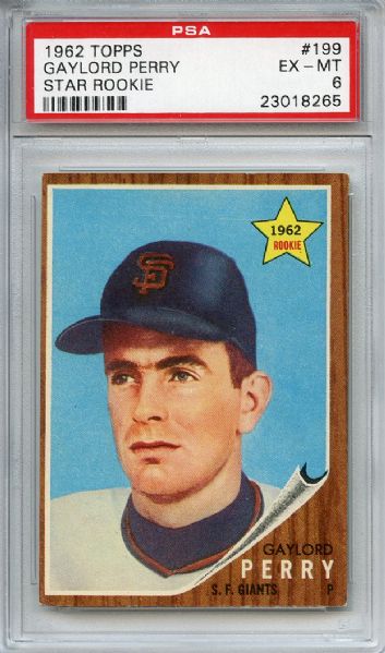 1962 Topps 199 Gaylord Perry RC PSA EX-MT 6