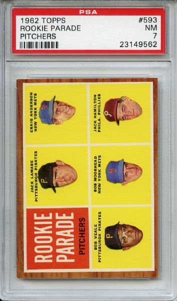 1962 Topps 593 Rookie Parade Pitchers Veale RC PSA NM 7