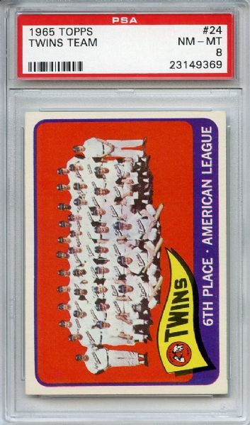 1965 Topps 24 Minnesota Twins Team PSA NM-MT 8