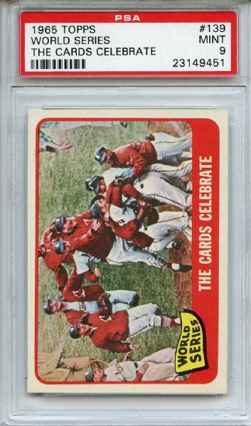 1965 Topps 139 World Series The Cards Celebrate PSA MINT 9