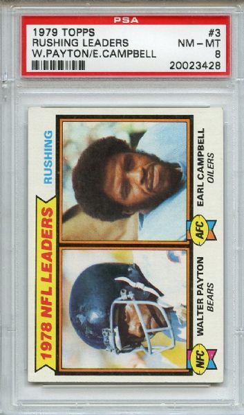 1979 Topps 3 Rushing Leaders Paymton Campbell PSA NM-MT 8