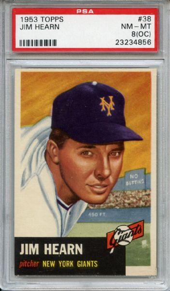 1953 Topps 38 Jim Hearn PSA NM-MT 8 (OC)