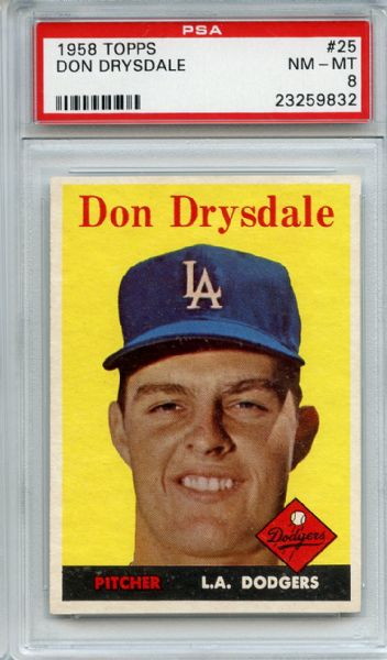 1958 Topps 25 Don Drysdale PSA NM-MT 8