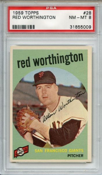 1959 Topps 28 Red Worthington PSA NM-MT 8