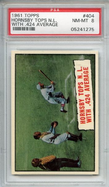 1961 Topps 404 Rogers Hornsby Tops NL with .424 Average PSA NM-MT 8