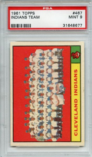 1961 Topps 467 Cleveland Indians Team PSA MINT 9