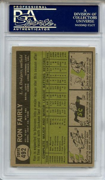 1961 Topps 492 Ron Fairly Bottom of Baseball is Green PSA NM-MT 8