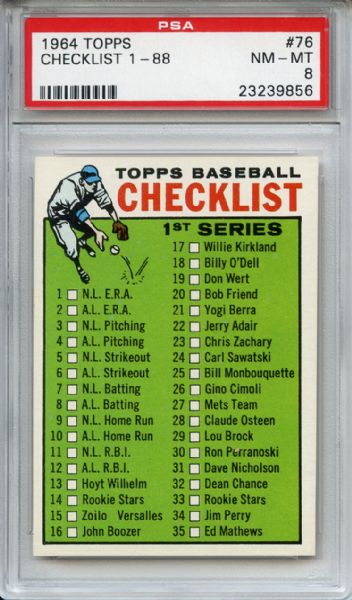 1964 Topps 76 1st Series Checklist PSA NM-MT 8