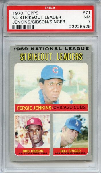 1970 Topps 71 NL Strikeout Leaders Jenkins Gibson PSA NM 7