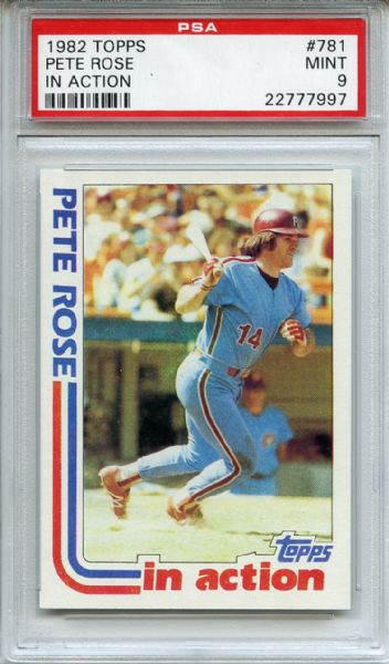 1982 Topps 781 Pete Rose In Action PSA MINT 9