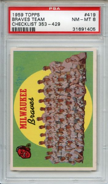1959 Topps 419 Milwaukee Braves Team PSA NM-MT 8