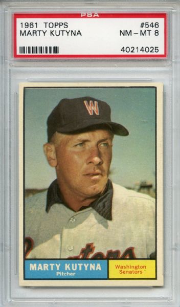 1961 Topps 546 Marty Kutyna PSA NM-MT 8