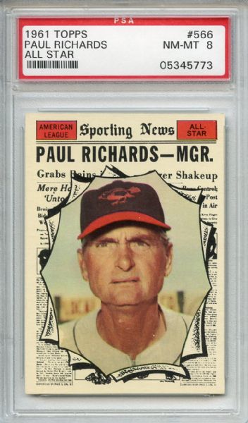 1961 Topps 566 Paul Richards All Star PSA NM-MT 8