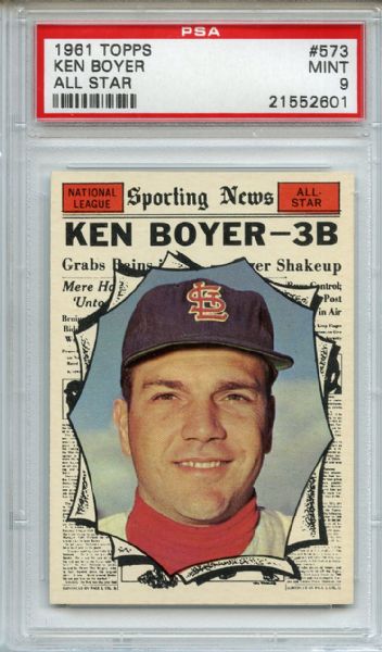 1961 Topps 573 Ken Boyer All Star PSA MINT 9
