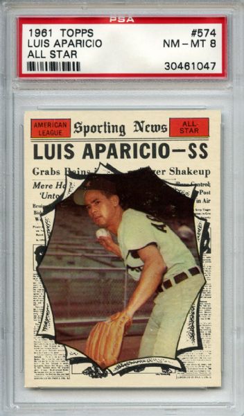 1961 Topps 574 Luis Aparicio All Star PSA NM-MT 8