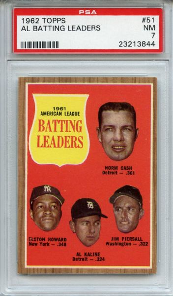 1962 Topps 51 AL Batting Leaders Kaline PSA NM 7