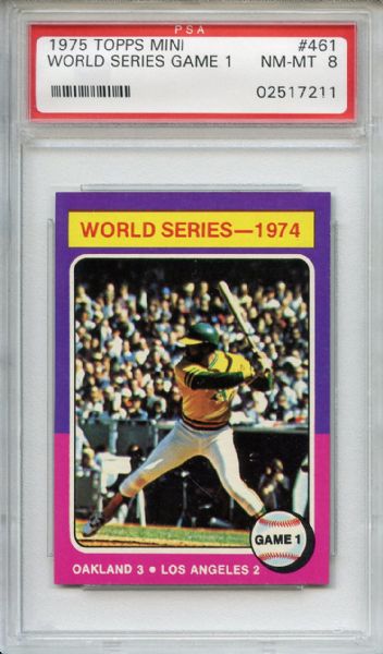 1975 Topps Mini 461 World Series Game 1 Reggie Jackson PSA NM-MT 8