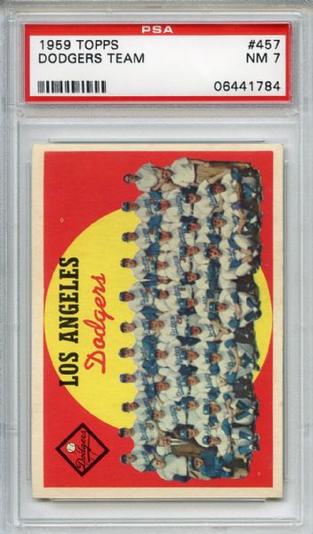 1959 Topps 457 Los Angeles Dodgers Team PSA NM 7