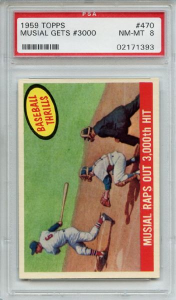 1959 Topps 470 Stan Musial Gets # 3000 PSA NM-MT 8