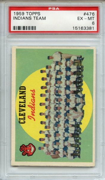 1959 Topps 476 Cleveland Indians Team PSA EX-MT 6
