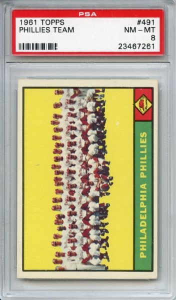 1961 Topps 491 Philadelphia Phillies Team PSA NM-MT 8