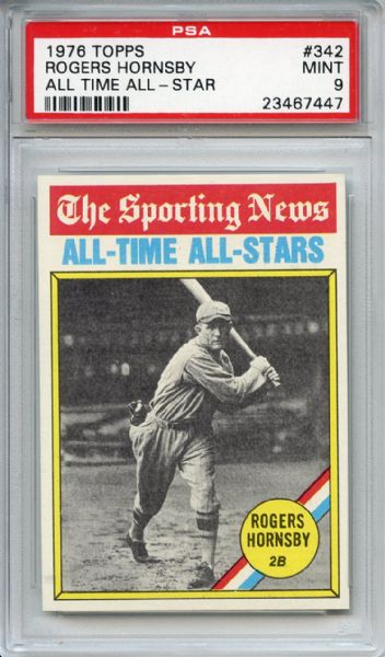 1976 Topps 342 Rogers Hornsby All Time All Star PSA MINT 9
