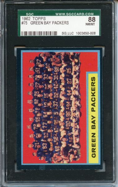 1962 Topps 75 Green bay Packers SGC NM/MT 88 / 8