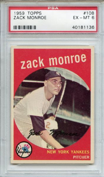 1959 Topps 108 Zack Monroe PSA EX-MT 6