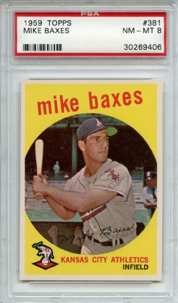 1959 Topps 381 Mike Baxes PSA NM-MT 8