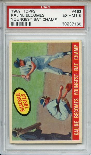 1959 Topps 463 Kaline Becomes Youngest Batting Champ PSA EX-MT 6