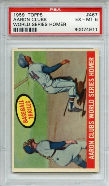 1959 Topps 467 Hank Aaron Clubs World Series Homer PSA EX-MT 6