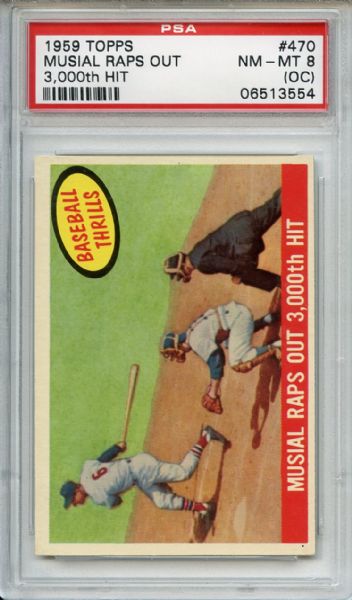 1959 Topps 470 Stan Musial Raps Out 3000th Hit PSA NM-MT 8 (OC)