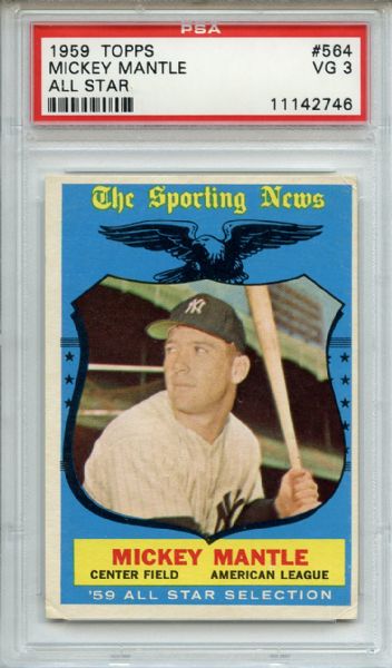 1959 Topps 564 Mickey Mantle All Star PSA VG 3