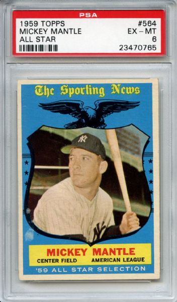 1959 Topps 564 Mickey Mantle All Star PSA EX-MT 6